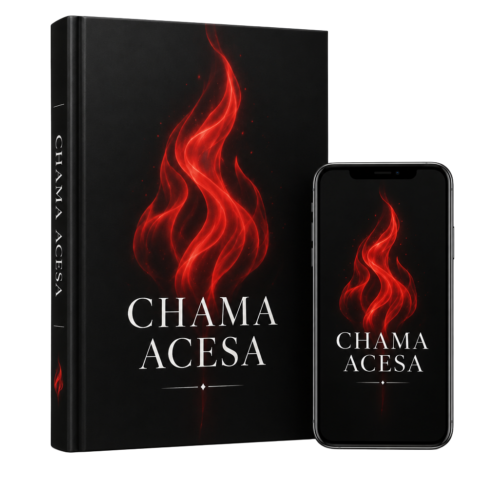 Livro e celular com a capa do Chama Acesa